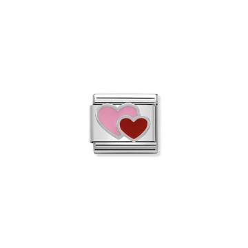 Nomination "Rózsaszín és piros kettős szív" charm - 330202-16