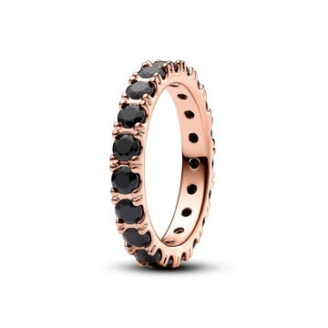 Pandora 14k rózsaarany szikrázó örökkévalóság gyűrű fekete kristállyal 48-as méret - 180050C02-48