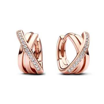 Pandora 14k rózsaaranyozott keresztezett pavé karika fülbevaló - 283150C01