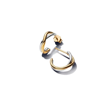 Pandora 14K aranyozott organikus formájú, kéttónusú nyitott karika fülbevaló - 263880C00