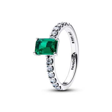 Pandora Téglalap alakú, csillogó zöld kristály gyűrű 56-os méret - 194506C01-56
