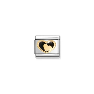 Nomination "Fekete-arany szív" charm - 030283-26