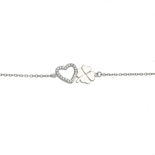 Ezüst szív lóhere karlánc 17 cm - 07118-100