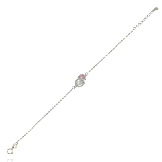 Ezüst dupla szív karlánc 21 cm - 07118-152