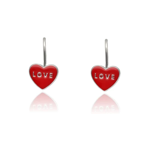 Ezüst Love piros szív gyerek fülbevaló - 02203-46