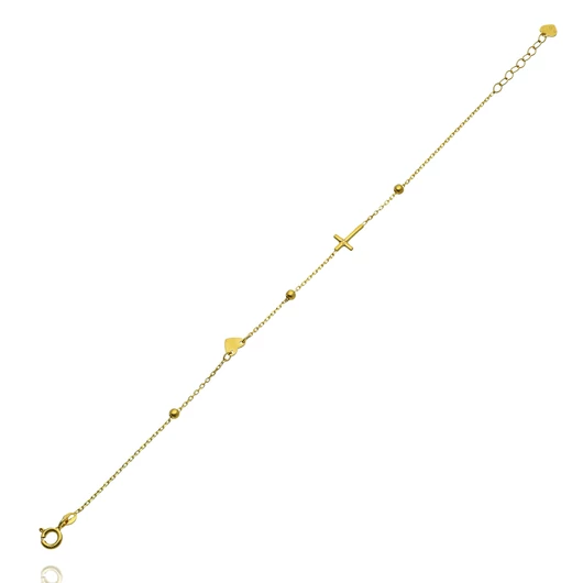 Arany kereszt és szív karlánc 17 cm - 249-0308-BR
