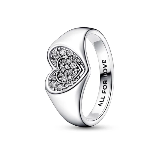 Pandora szív alakú pavé pecsét gyűrű 48-as méret - 192491C01-48
