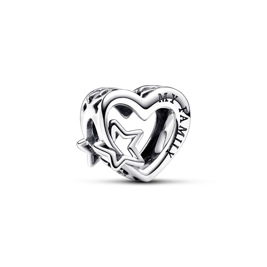 Pandora áttört családi szív és csillag charm - 792829C00