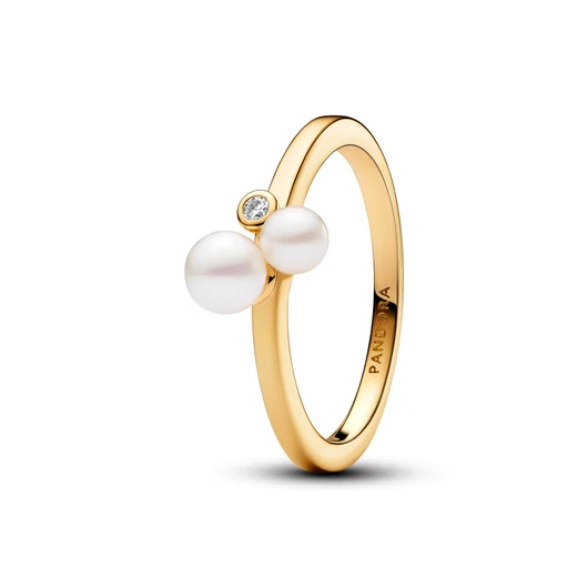 Pandora 14k aranyozott dupla édesvízi tenyésztett gyöngyös gyűrű 50-es méret - 163156C01-50