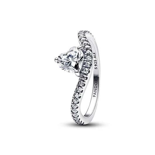 Pandora Hullámzó pavé szív gyűrű 48-as méret - 193661C01-48