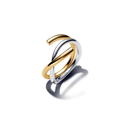 Pandora 14k aranyozott organikus formájú kéttónusú dupla gyűrű 48-as méret - 163889C00-48