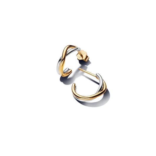 Pandora 14K aranyozott organikus formájú, kéttónusú nyitott karika fülbevaló - 263880C00