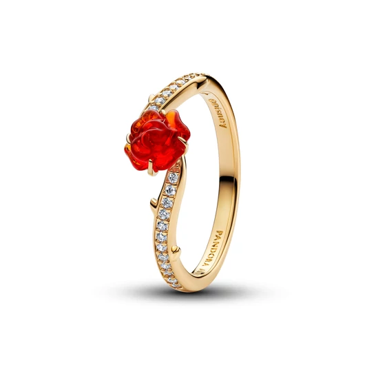 Pandora Disney "A Szépség és a Szörnyeteg rózsa" gyűrű cirkóniával és piros muránói üveggel 48-as méret - 163984C01-48