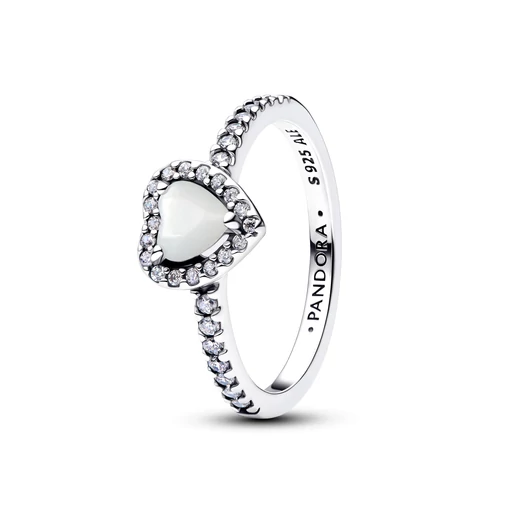 Pandora Kiemelt fehér szív gyűrű 48-as méret - 198421C11-48