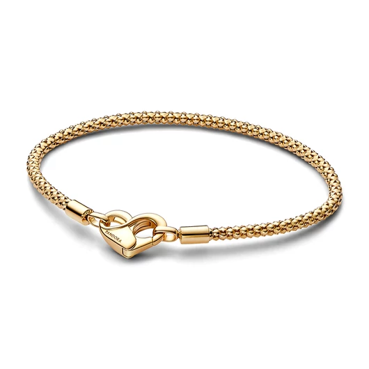 Pandora szegecses 14k aranyozott karkötő szív csattal 21 cm - 562731C00-21