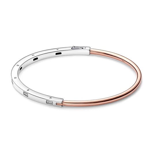 Pandora logó ezüst és 14k rózsaaranyozott karperec cirkóniával 17,5 cm - 582740C01-1