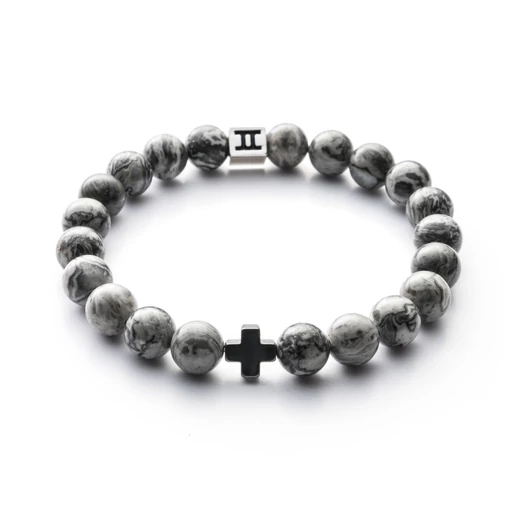 Gemini Classic Cross Grey jáspis karkkötő S-es méret - C10S