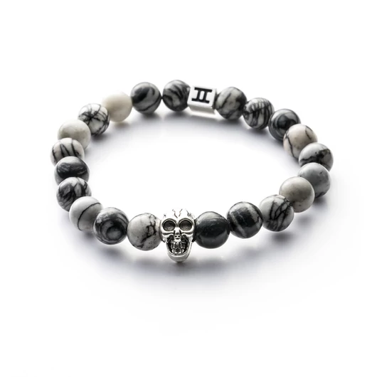 Gemini Classic Skull Grey jáspis karkötő S-es méret - C4S