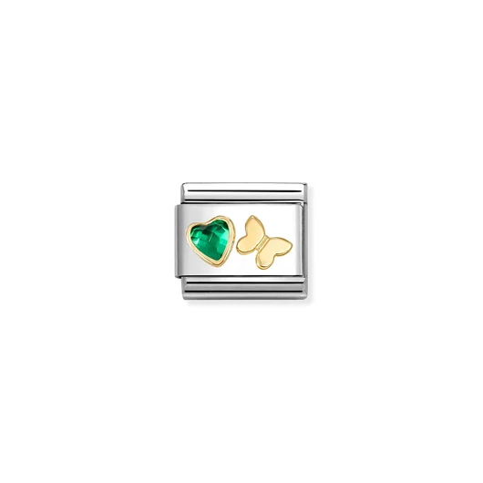 Nomination "Zöld szív és sárga pillangó" charm - 030613-15