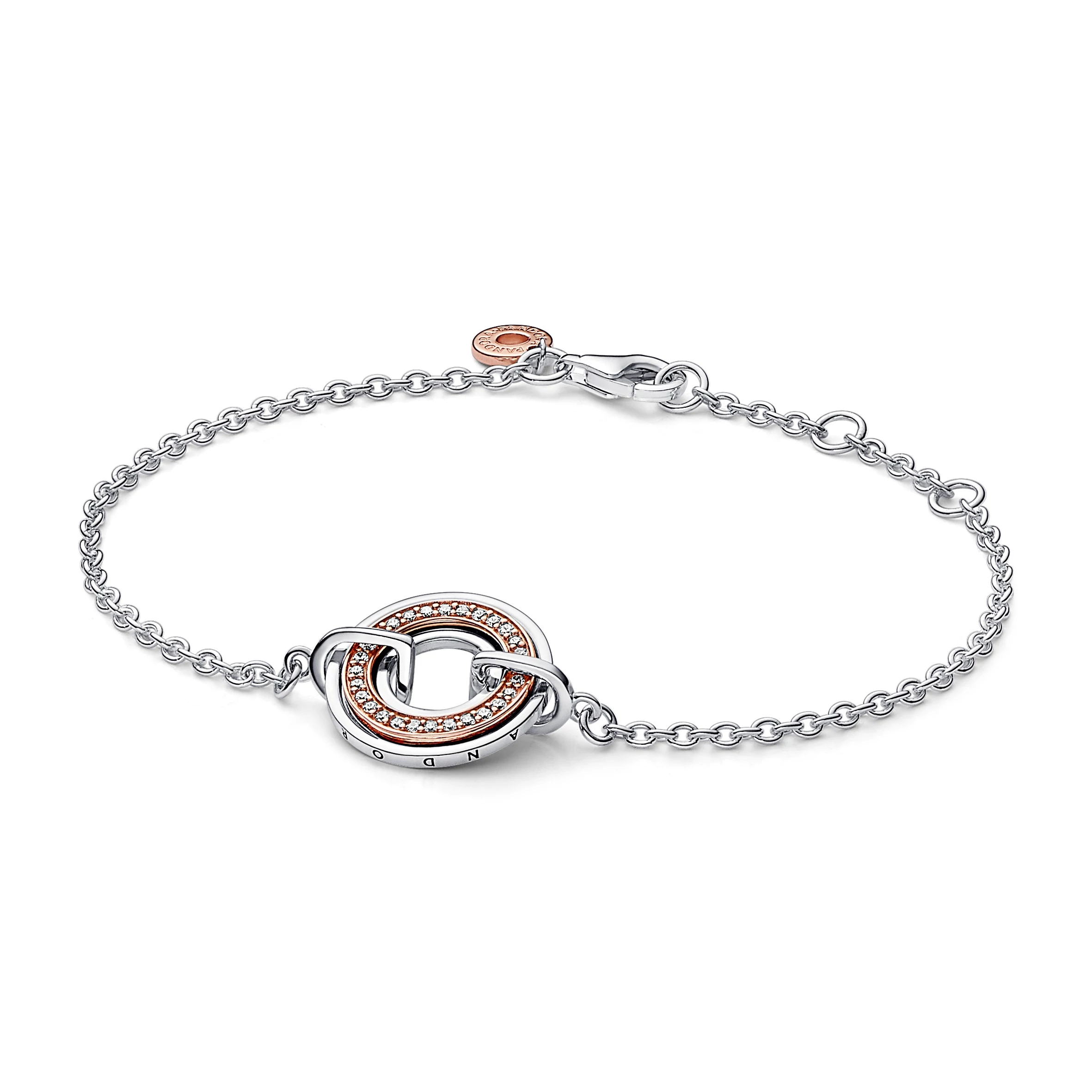 Pandora logó ezüst és 14k rózsaaranyozott karkötő cirkóniával 20 cm - 582741C01-20