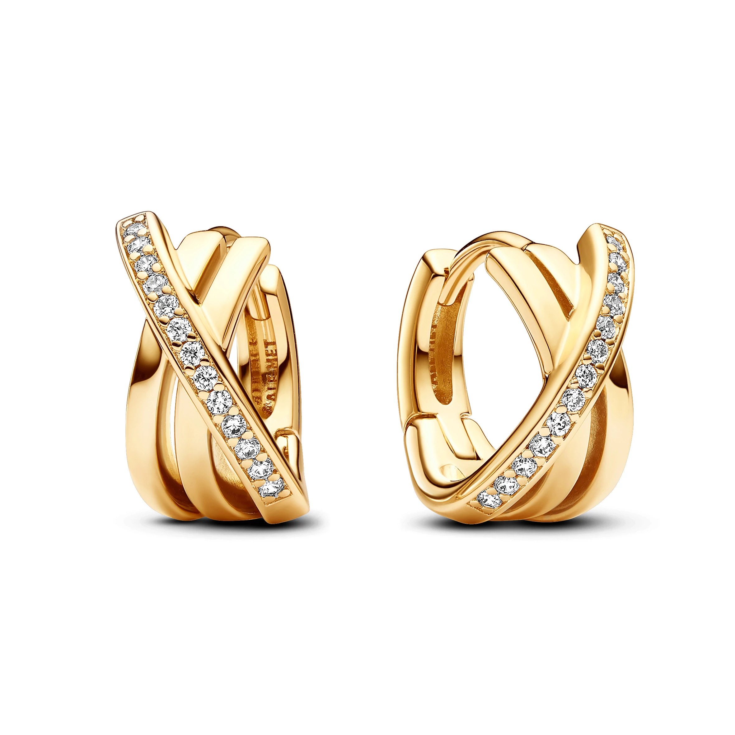Pandora 14k aranyozott keresztezett pavé karika fülbevaló - 263150C01